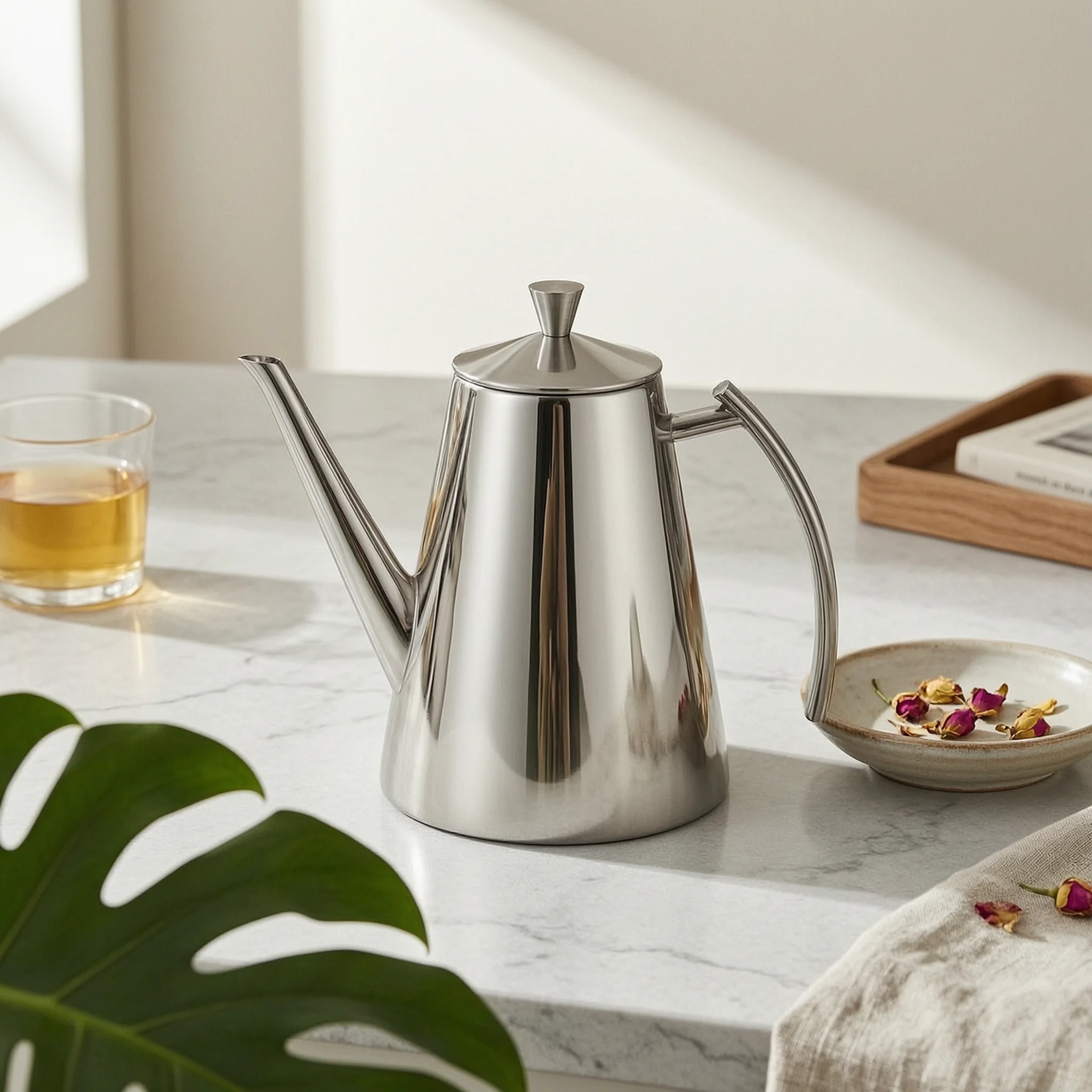 Olive Oil Dispenser Stainless Steel Oil Pot with Spout Cruet Controlled Pouring Container Dribble-Drip-Free-Drip-Free