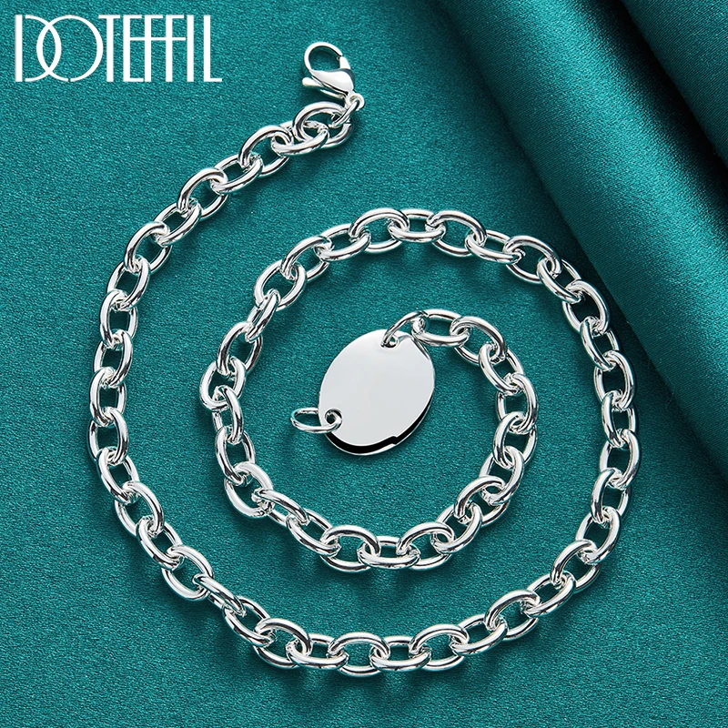 2pcs 925 Sterling Silver Oval Pendant Necklace Bracelet Set