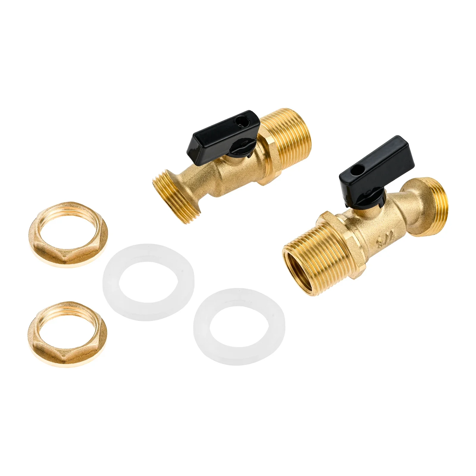 

2Pcs Brass Water Container Rain Barrel Faucets Spigot 3/4"G Male Thread Large Inlet to GHT Male Outlet Quarter Turn Ball Valves