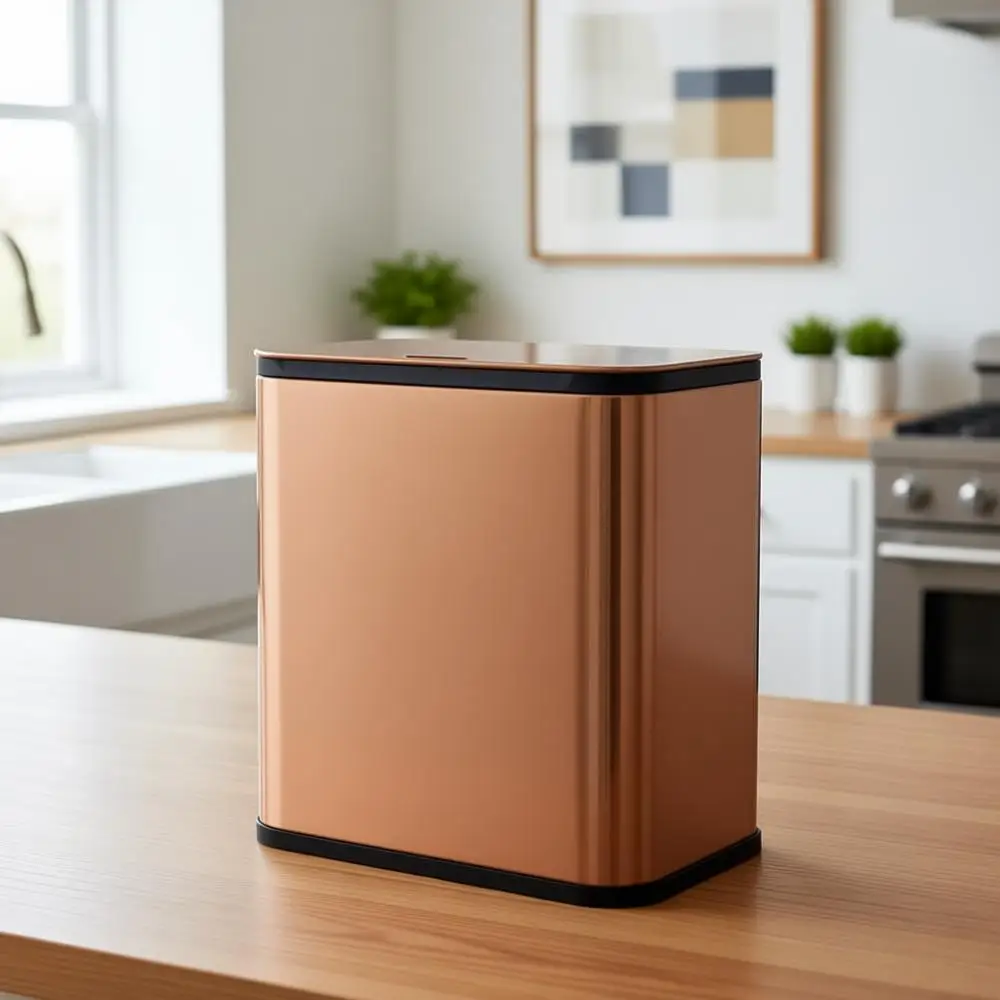 

Тонкое подвесное мусорное ведро из нержавеющей стали с крышкой и внутренним контейнером - 1,3 галлона, без запаха, для компостирования, для кухни, шкафа, столешницы