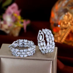 CWWZircons Clear White Double Sided CZ Paved Triple Round Big Chunky Hoop Earrings for Women Luxury Wedding Party Jewerly E0935