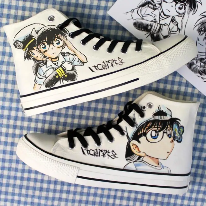 Edogawa Conan Kudo Shinichi miłośnicy trampek tenisówki Anime Graffiti oddychające fajne buty uliczne markowe trampki buty w stylu casual