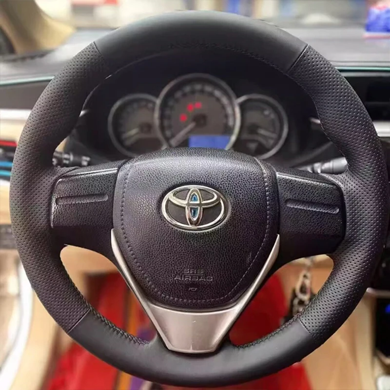 Hand Stitched Car Steering Wheel Cover for Toyota E'Z RAV4 Auris 2013 2014 Corolla IM 2017 Scion IM 2016 Leather DIY Sew