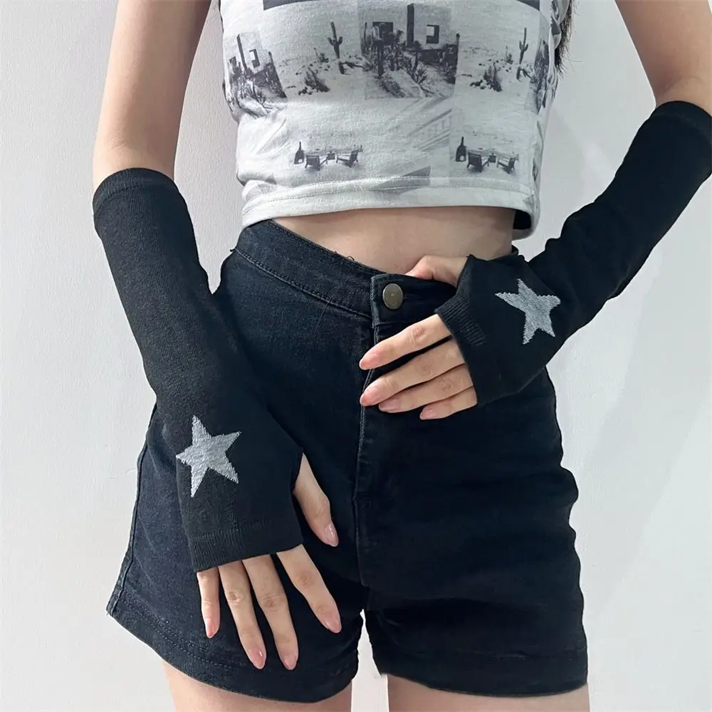 Japanese style Black Knitted Gloves Half Finger Fingerless Arm Warmers Long Wrist Gloves for Women Girls