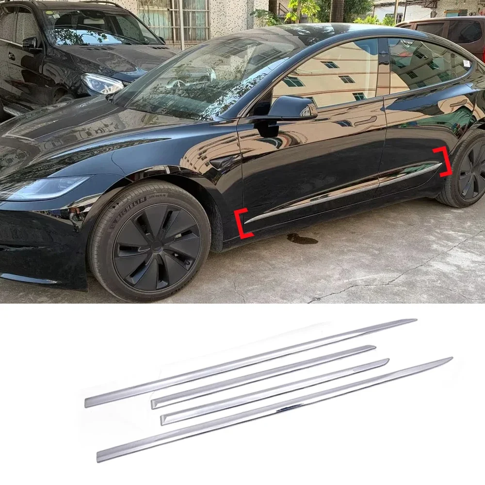 Door Side Moulding Cover Strip Car For Tesla Model 3 2023 Stainless Steel Auto Protector Decoration Trim Accessories