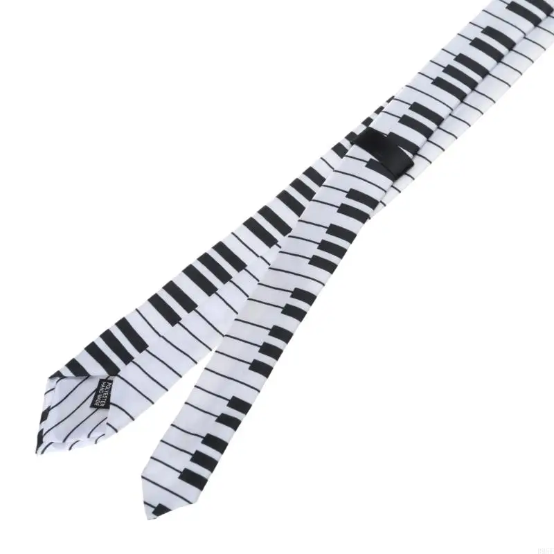 B95F Dasi Keyboard Piano Hitam & Putih Pria Dasi Musik Skinny Ramping Klasik