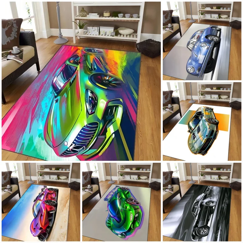 Racing Car Graphic Printing Carpet for Living Room Decoration Home Non Slip Rugs Bedroom Floor Mat Washable Home Porch Doormat