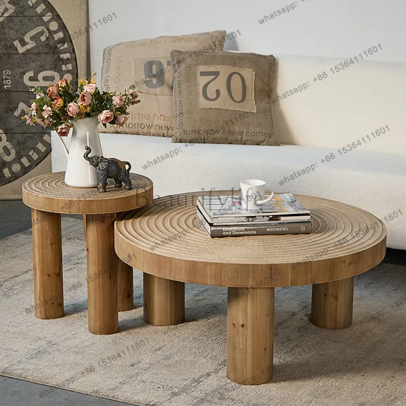 Log small coffee table living room sofa front bed and breakfast round solid wood low table