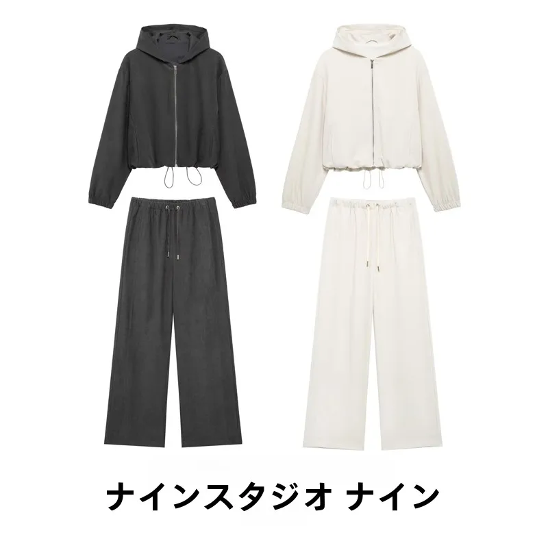 

NINE ZAR Women's Faion Pilot Jaet Coat Hooded Wide Leg Pants Set 837226 8372245 Spring 2025 Collection