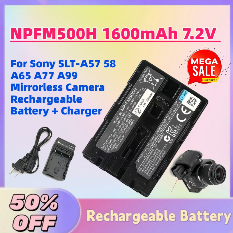 

New NPFM500H 1600mAh 7.2V Digital Batteries for Sony SLT-A57 58 A65 A77 A99 Mirrorless Camera Rechargeable Battery + Charger