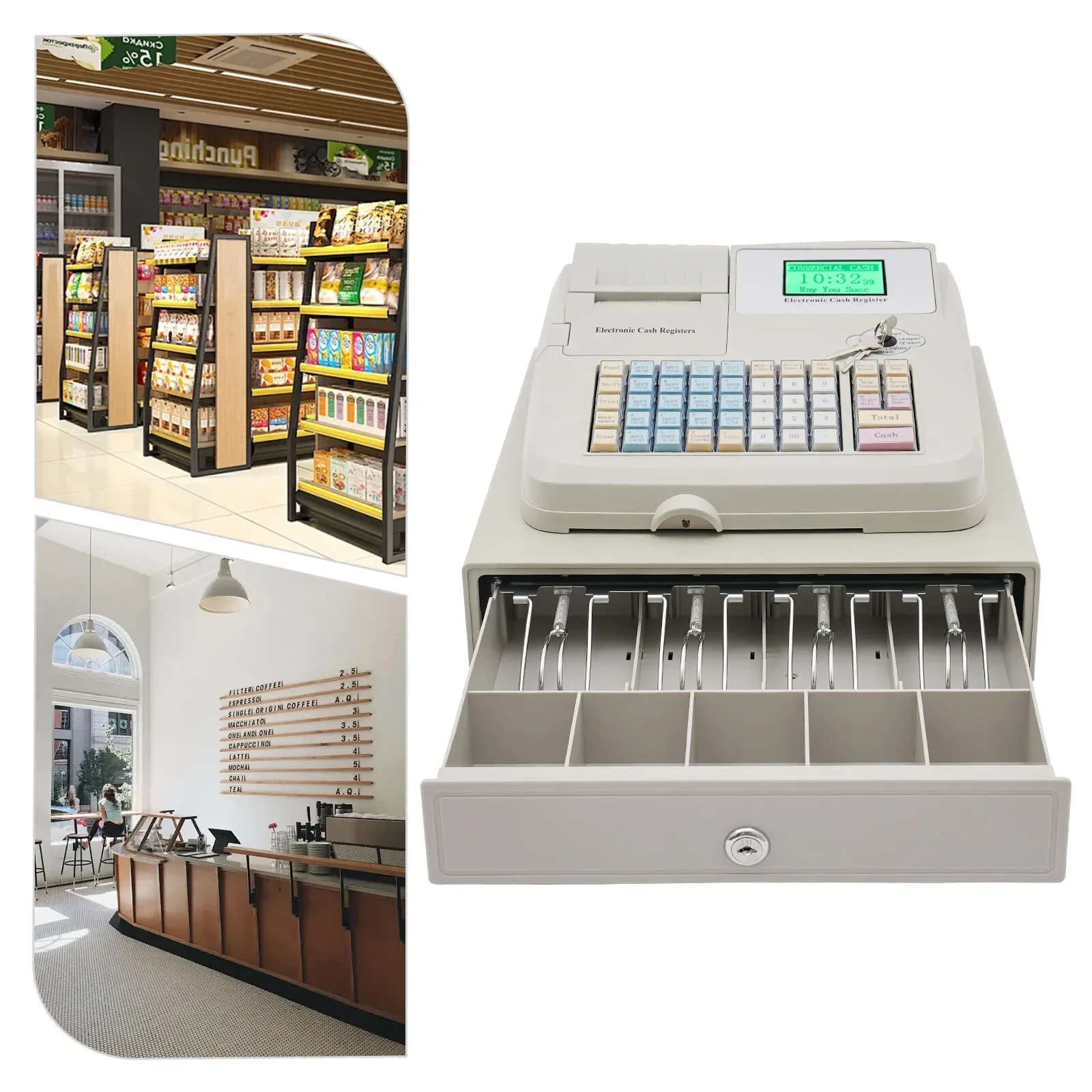 

48-Key POS System for Retail Store - Electronic Cash Register w/ LCD Display, Business Use