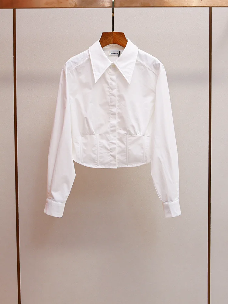 

High-end women's autumn new Korean simple casual versatile short collar long sleeve shirt top chinese traditional clothes woman