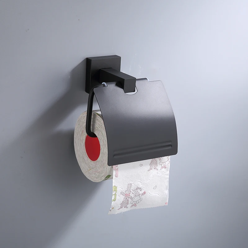 Bathroom Toilet Towel Paper Holder Phone Holder Wall Mount WC Rolhouder Paper Holder With Shelf Towel Rack Tissue Boxes Black