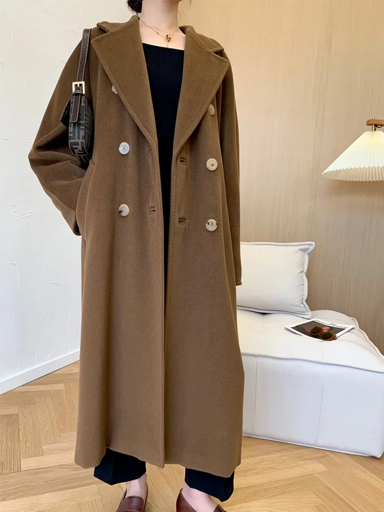 New Women Double-breasted Wool Cashmere Coat Mid-length Autumn-winter Loose Luxury Double-sided Warm Woolen Coat Fahion Female