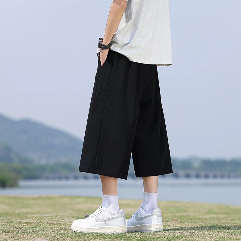 Summer Men's Trendy Loose and Versatile Sports Breathable Pants Outdoor Sweat Absorbing Quick Drying Casual Cropped Pants