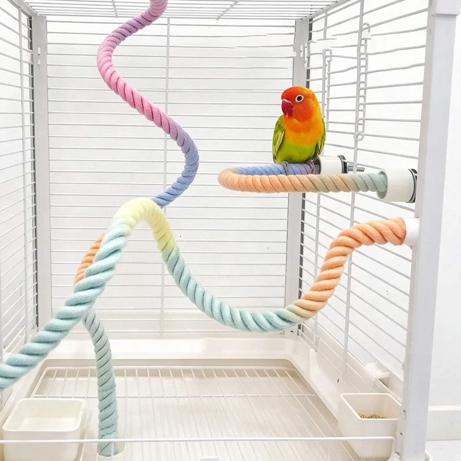 Gradient Colorful Bird Rope Perch Stand For Bird Cages Bendable Climbing Rope Cage Accessory Toy For Cockatiel Parakeet ﻿ ﻿