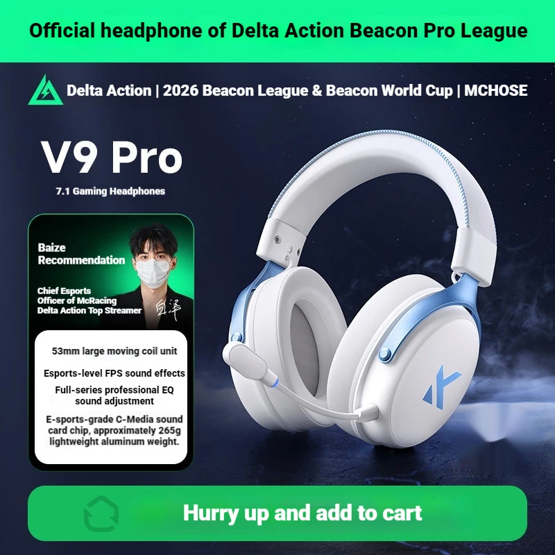 

Игровая гарнитура MCHOSE V9 Pro для киберспорта с микрофоном, три режима подключения (USB, беспроводной), объемный звук 7.1, 53-мм динамические излучатели, легкий вес