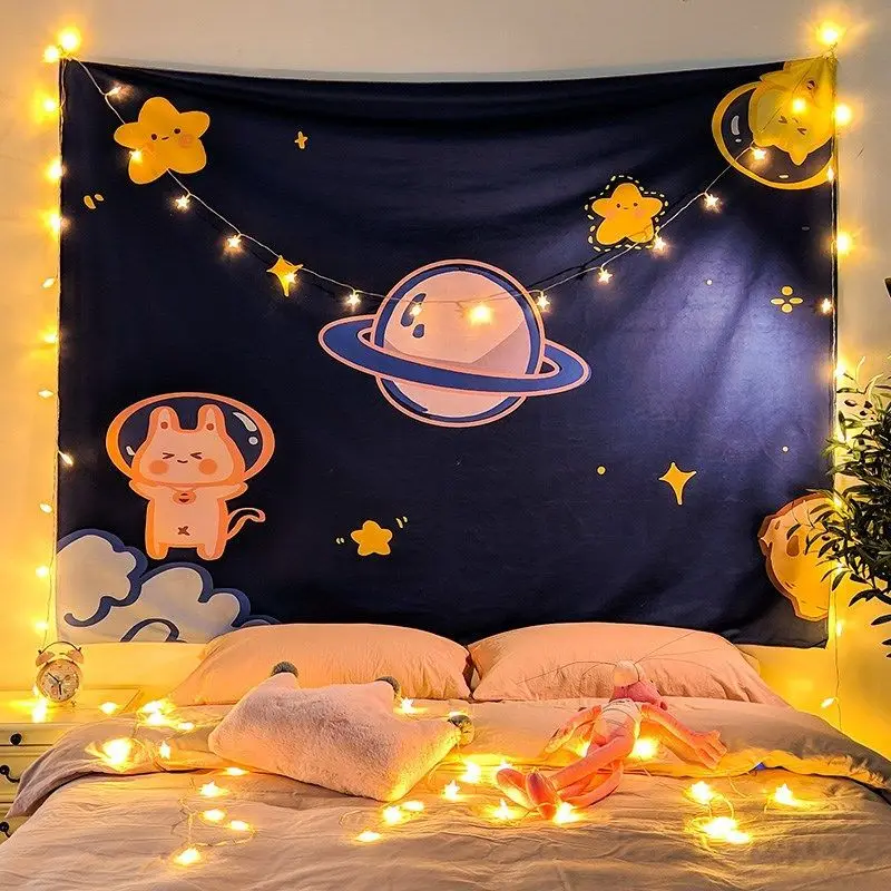 VIKAMA Space Cat Astronaut Tapestry, Galaxy Planet Wall Hanging for Bedroom Dorm Ceiling Kids Room Decor