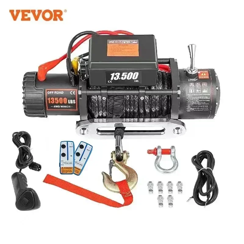 VEVOR Best Price 13500 LBS Electric Winch 12V 6120KG 13500LBS For 4X4 92FT Synthetic Trailer Ropes Towing Strap