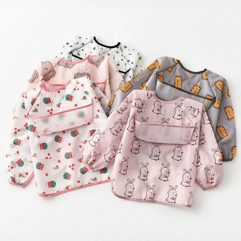 Newborn Baby Bibs Blouse Waterproof Long-sleeved Reverses Dressing Infant Eating Clothes Apron Bib Protecter Clothing 6M-45M