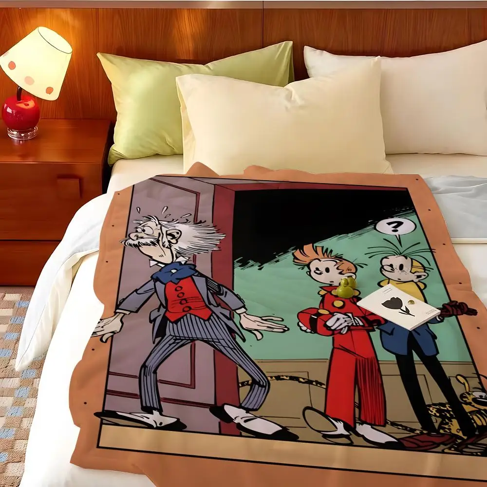 Cartoon S-Spirou e-et F-Fantasio Throw Flannel Throw Blanket, Lightweight Cozy, Durable Washable cute Cool