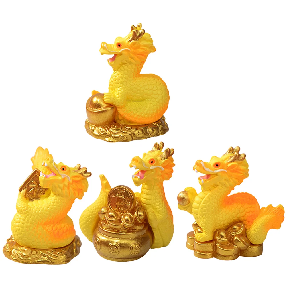 4 Pcs DIY Decorations Adorable Dragon Desk Figurine Accessories Small Zodiac Decors Figure Resin