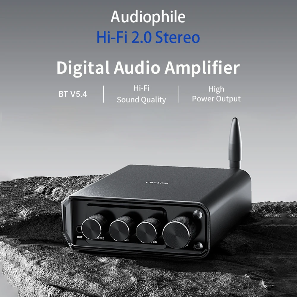 

YS-LP3 2.0 Двухканальный цифровой аудиоусилитель BT V5.4 50 Вт * 2 Hi-Fi стереоусилитель звука Регулируемый высокие и низкие частоты постоянного тока 12-24 В