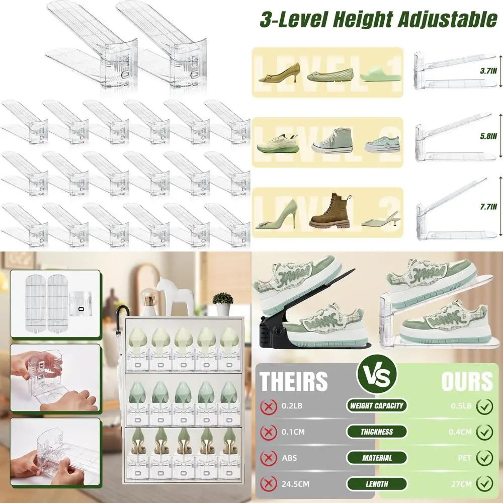 

30-Piece Clear Shoe Organizer Set - Adjustable Shoe Rack Holders for Closet Space Saving