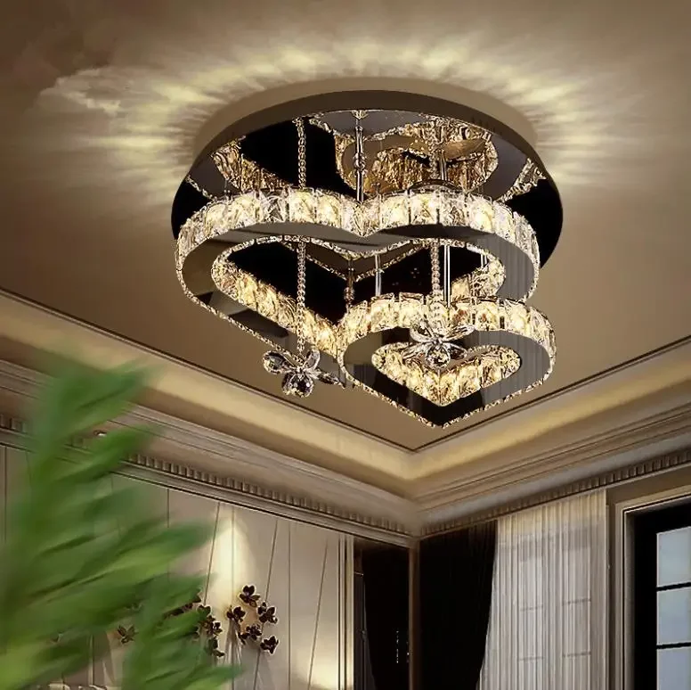 Modern simple atmosphere love crystal ceiling lamp LED stainless steel living room bedroom wedding room dining room ceiling lamp