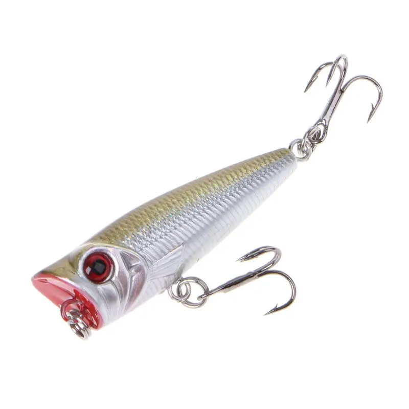 1PC Popper 50mm 4 Señuelos Pesca Crankbait manivela señuelo cebo aparejos anzuelos triples