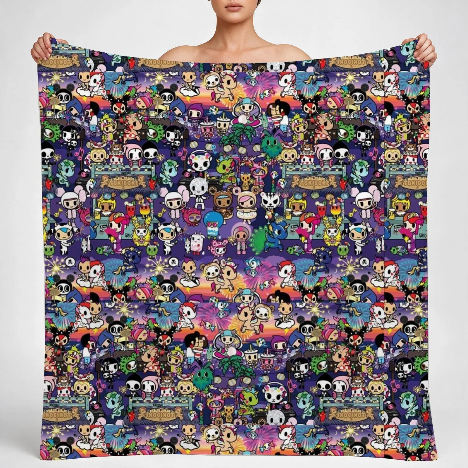 donutella and his friends unicorns mofia collaboration Throw Blanket couch cozy soft plush fuzzy picnic outdoor blanket