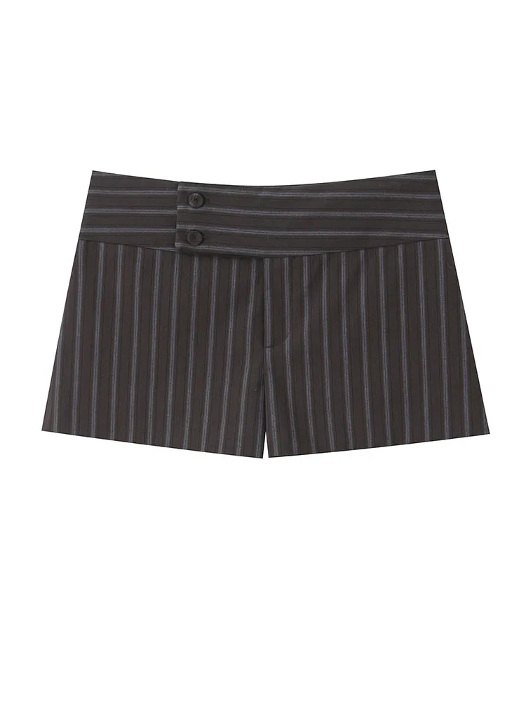 

HH 2026 Fashion Women's Summer Casual Shorts Stripes Zipper Button Decoration Slim Shorts Female High Street Shorts Mujer