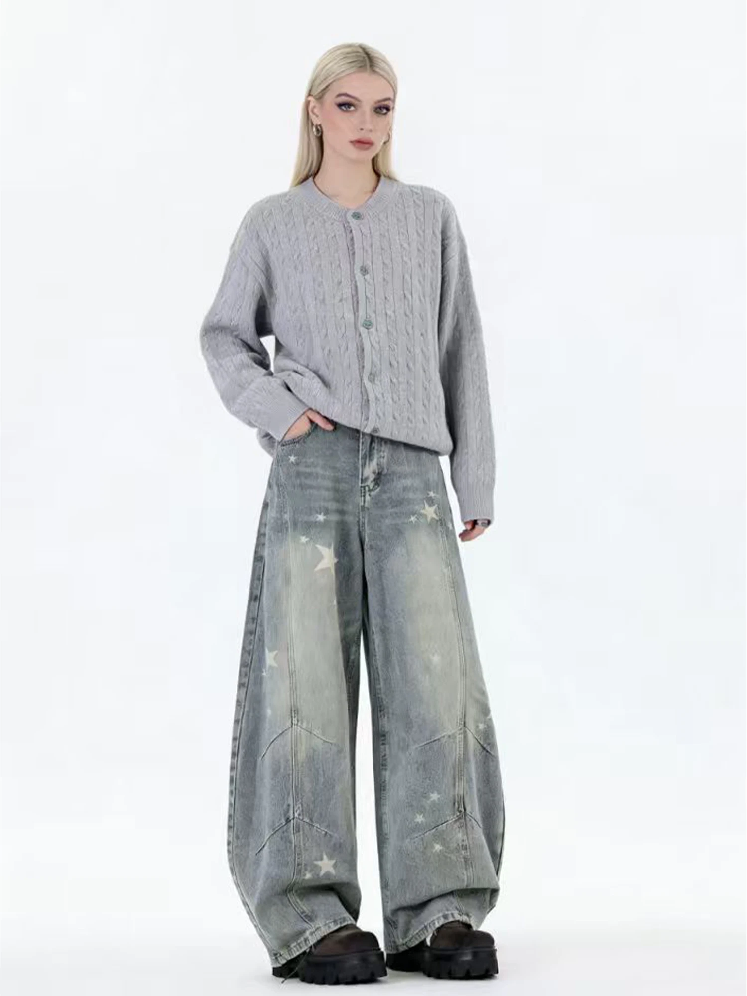 

Women's Blue Y2k Star Print Wide Jeans Oversize Jean Pants Vintage Harajuku Baggy Grunge Denim Trousers Alternative Clothes 2026