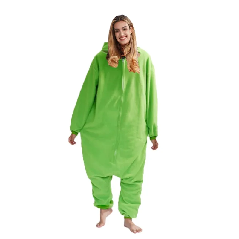 Zipper Adult Kigurumi Men Green Cosplay Onesie Pajamas Homewear Sleepwear Jumpsuit Christmas Party Costume Birthday Gift