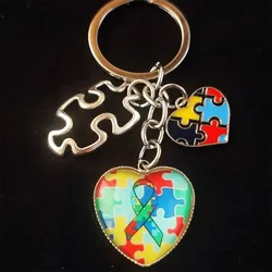 Unique Keychain Autism Awareness Kid Children Puzzle Keyring Pendant Women Man Jewelry Accessories Gift