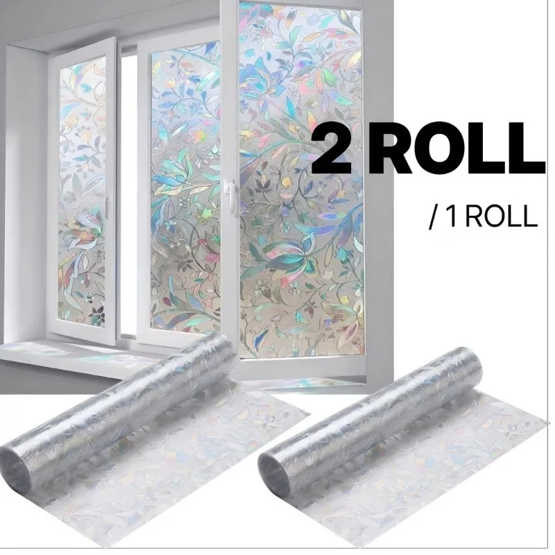Window Privacy Film Sun Blocking Removable Window Sticker Decorative Glass Film Stained Glass Window Decals Static Cling Flowers