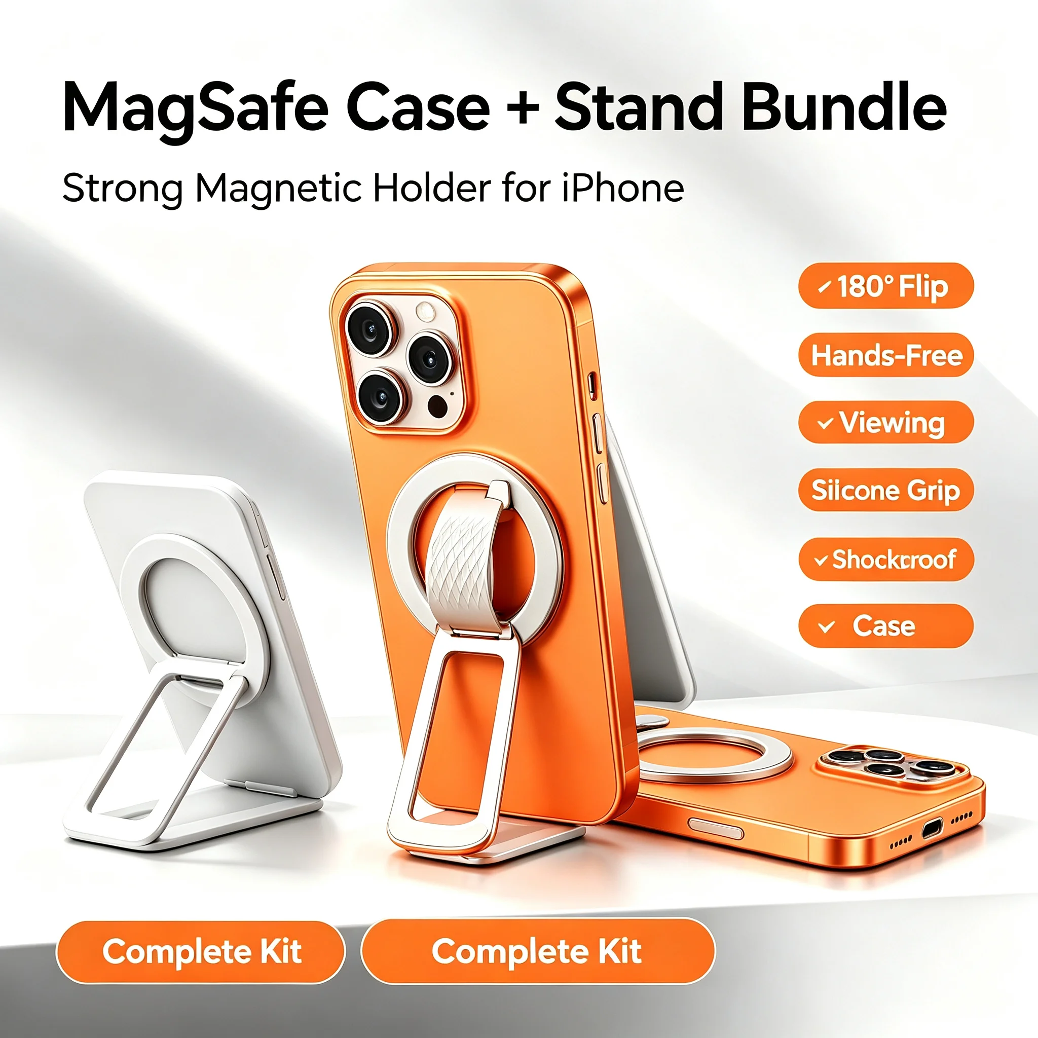 マグネティックメタルケース-リキッドシリコンリングスタンドセット、180-°-折りたたみ式キックスタンド、iphone-17-pro-max用耐衝撃保護カバー