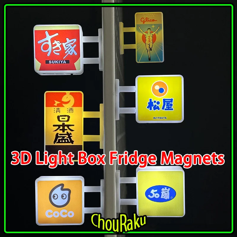 Japan Neon Sign Style Luminous Refrigerator Stickers 3d Light Box Fridge Magnets Store Signboard Magnetic Home Decor Accessories