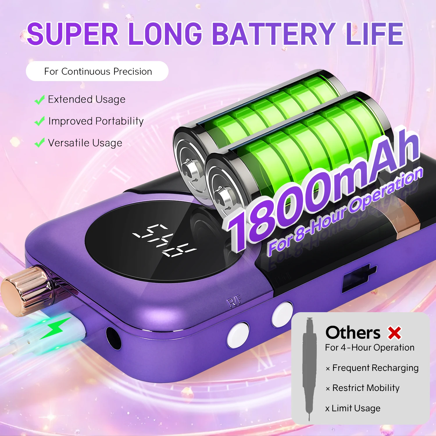 Professional 45000 RPM Nail Drill: High - Speed Motor, 1800mAh Long - Lasting Battery, Portable Design With Belt Clip For Precis