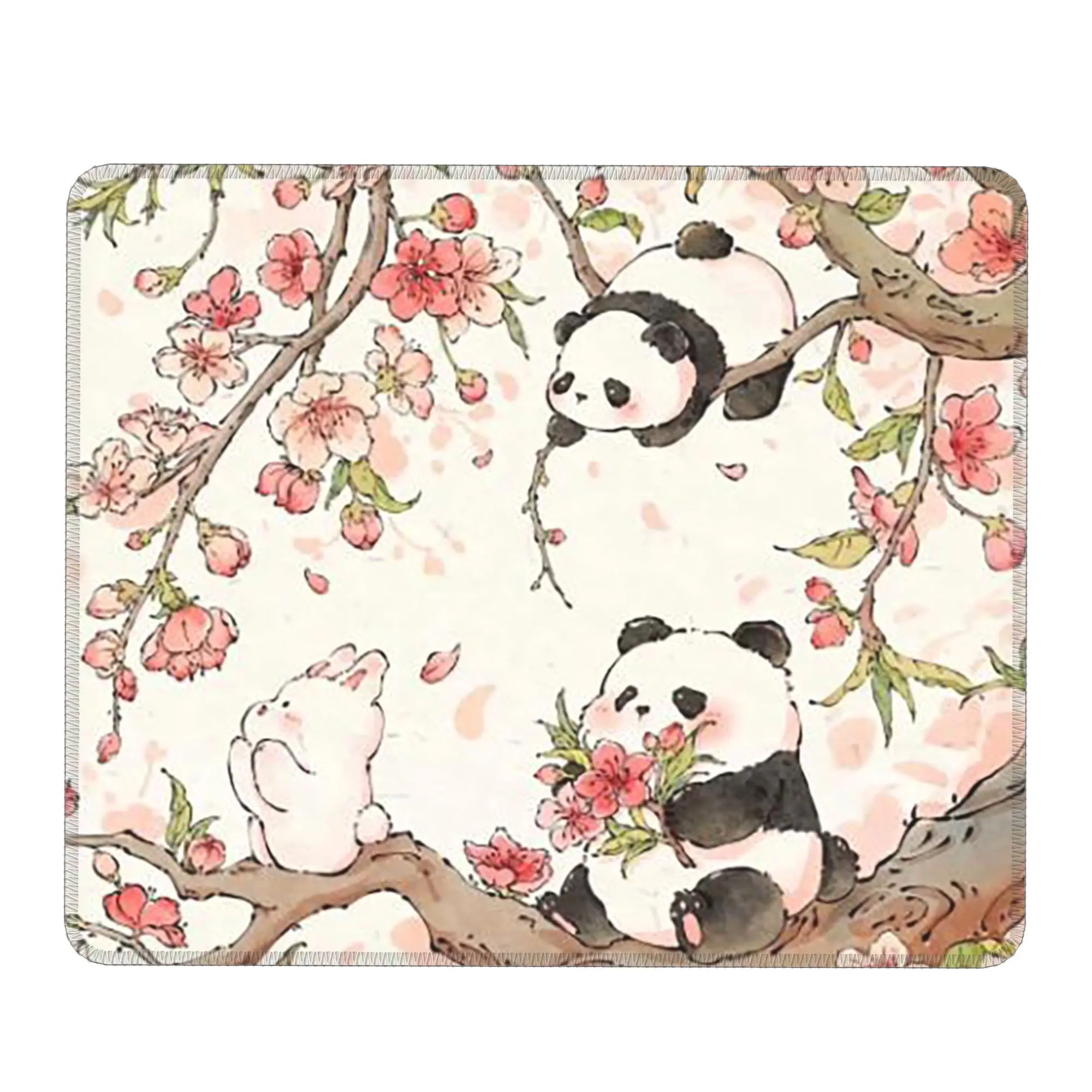 Panda In A Peach Blossom Branch Mouse Pad Computer Keyboard Mouse Mat Gaming PC Laptop Desk Mat Office Accessories Table Mats