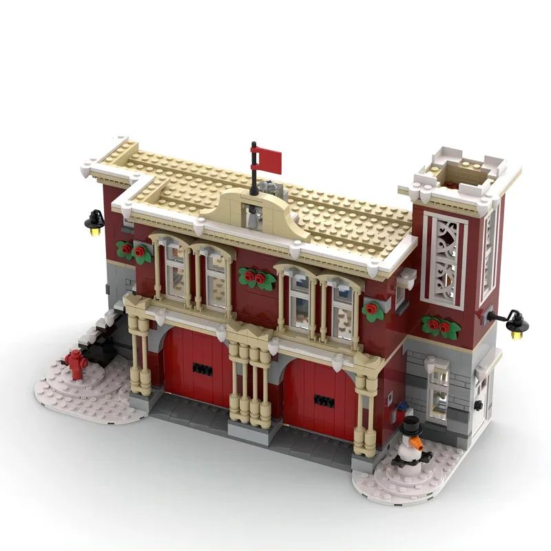 Bricklink City House Kerst Winter Dorp Brandweerkazerne 10263 Moc Uitgebreide Versie Sets Bouwstenen Kid Speelgoed Cadeau