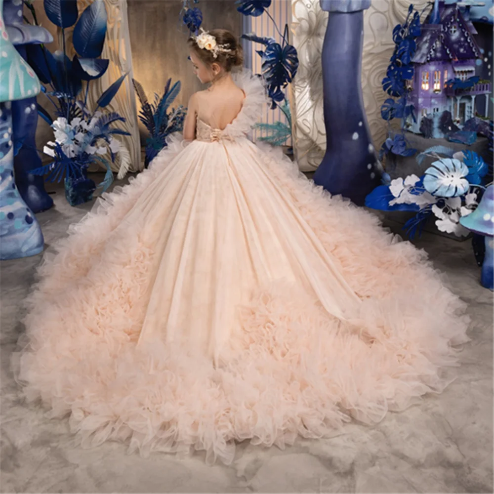 Customized Yellow Flower Girl Dresses For Wedding Layered Puffy Floor Length Elegant Birthday Party First Communion Ball Gown