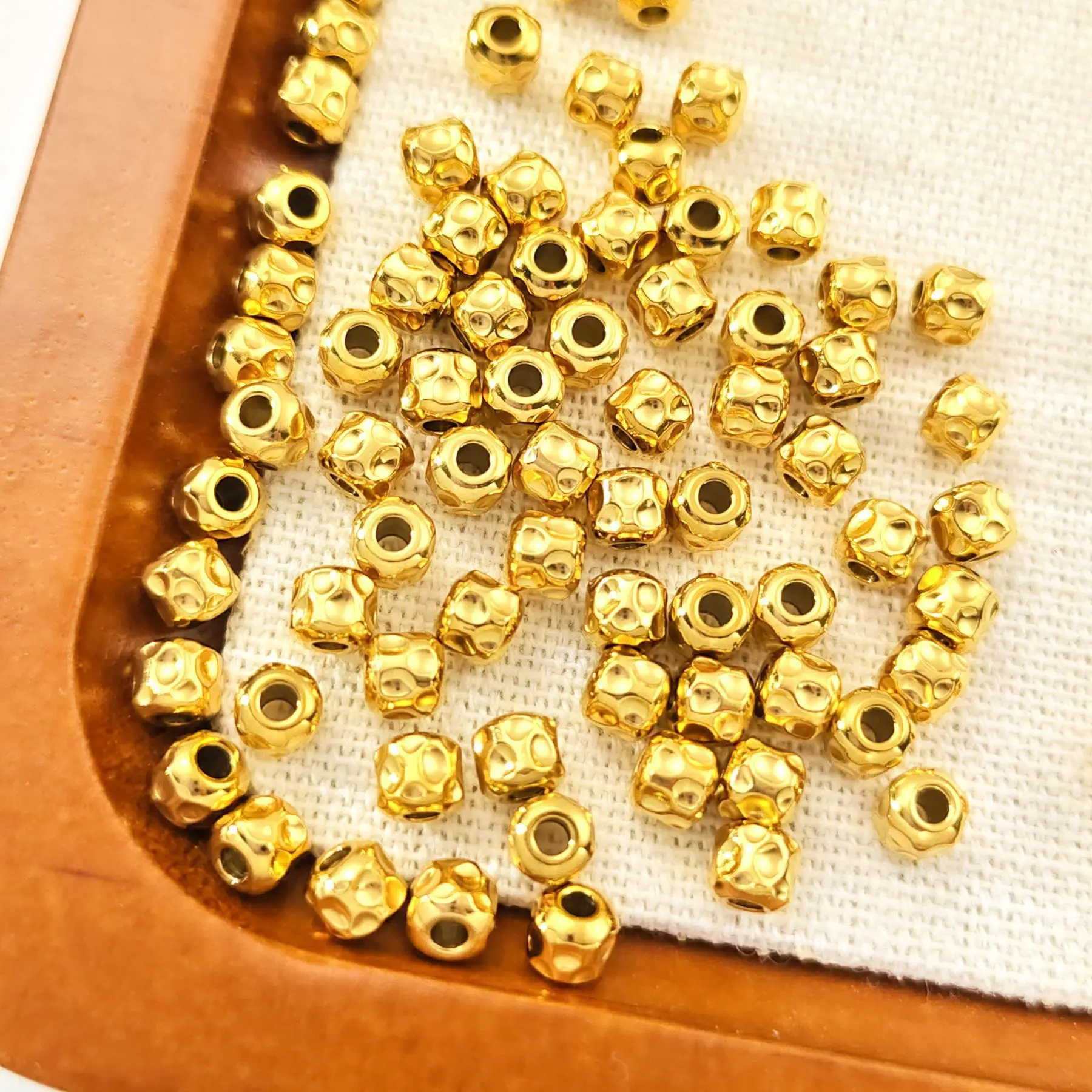 

10Pcs Stainless Steel Round Hammer Beads Oblique Batch Beads DIY Bracelet Scattered Crystal Spacer Crafts Material Accessories