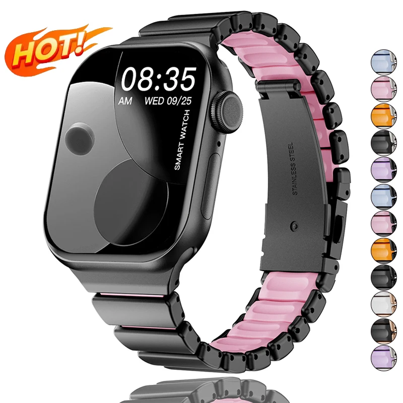 

Stainless Steel+Silicone Strap for Apple Watch Series 11 10 42mm Luxury Metal Bracelet for Iwatch 9 8 7 6 SE 5 38mm 40mm 41mm
