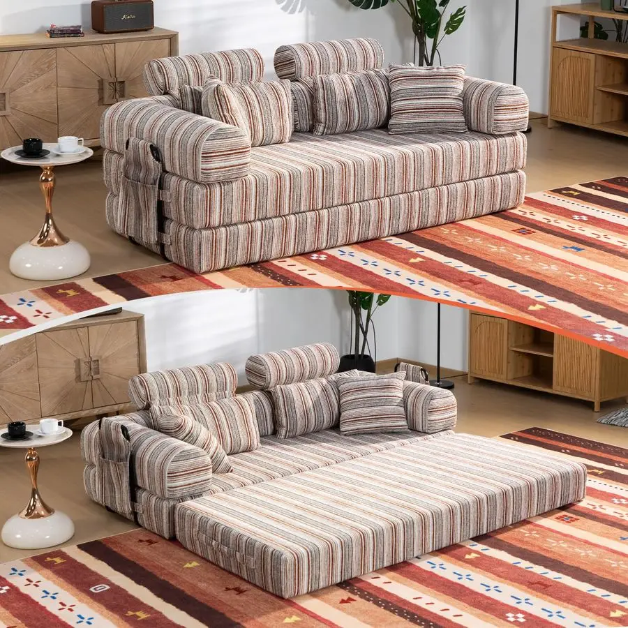 

79 Corduroy Sofa Bed Sleeper Couch, 6in1 Convertible Boneless Floor Futon Loveseat, HighDensity Foam Couch in a Box with 2 Head