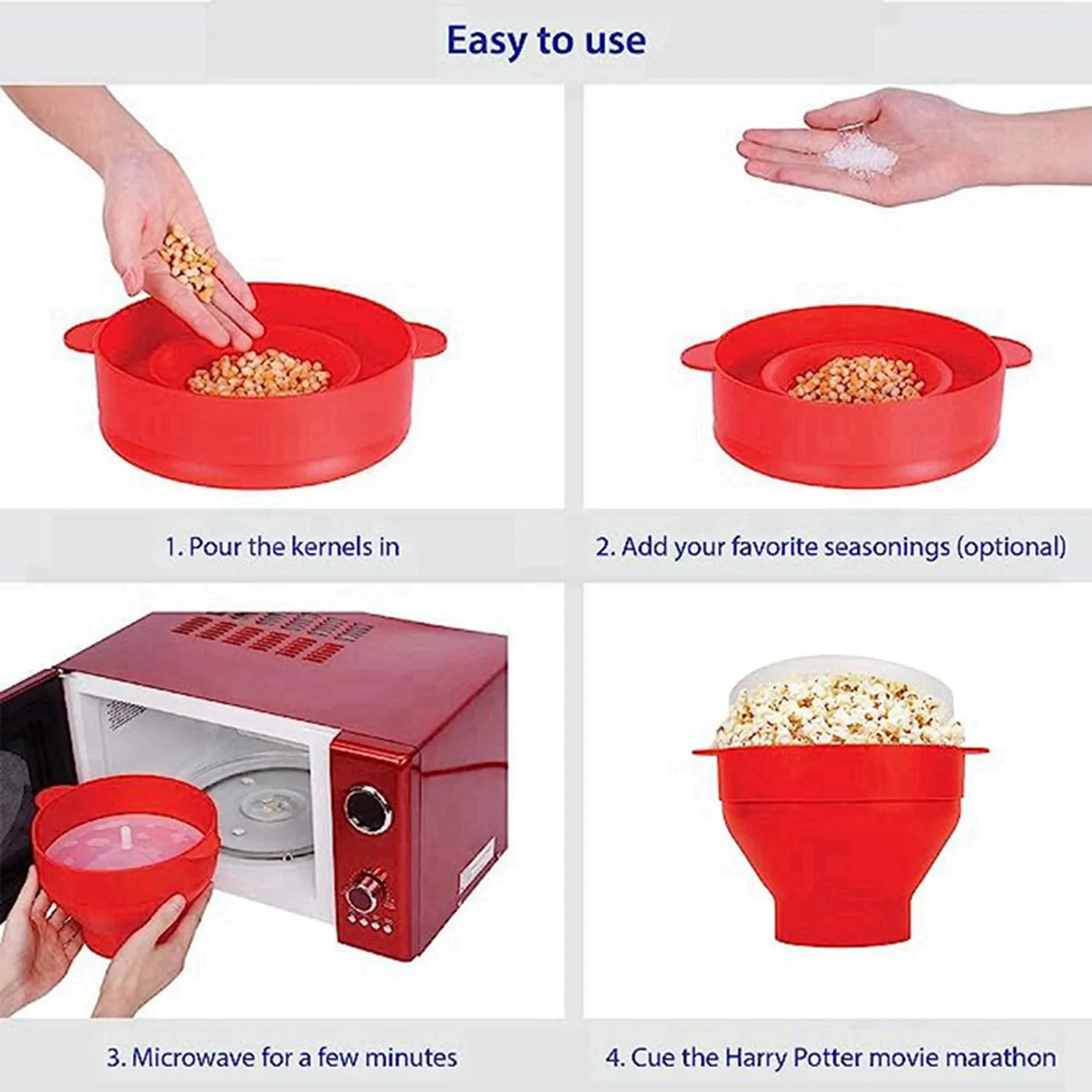 ABJN-2X Popcorn Popper With Lids - Silicone Popcorn Maker Collapsible Popcorn Bowls Popcorn Container