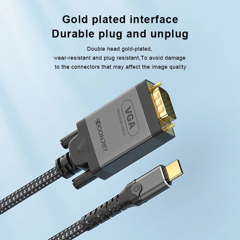 2m USB C To VGA Cable HD1080P Type C Male to VGA Male Converter Adapter Gold-Plated Nylon Braid For iPhone Xiaomi Laptop Monitor