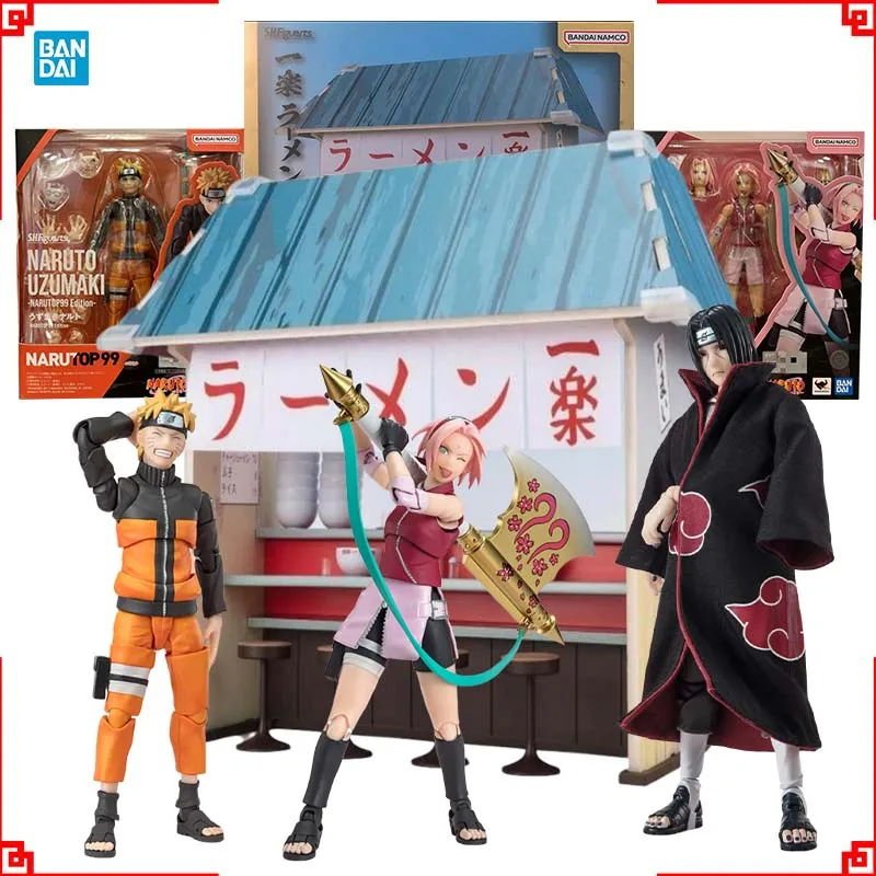 Bandai Naruto Anime Figuur SHF Naruto Top99 Haruno Uchiha Itachi Ichiraku Ramen Set Actiefiguren Hoge Poseability Speelgoed Gift