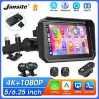 Navegación GPS para motocicleta de 5 ""/6,25"", IPX7, resistente al agua, inalámbrico, CarPlay, Android, grabadora de unidad automática, compatible con 4K + 1080P, doble lente DVR