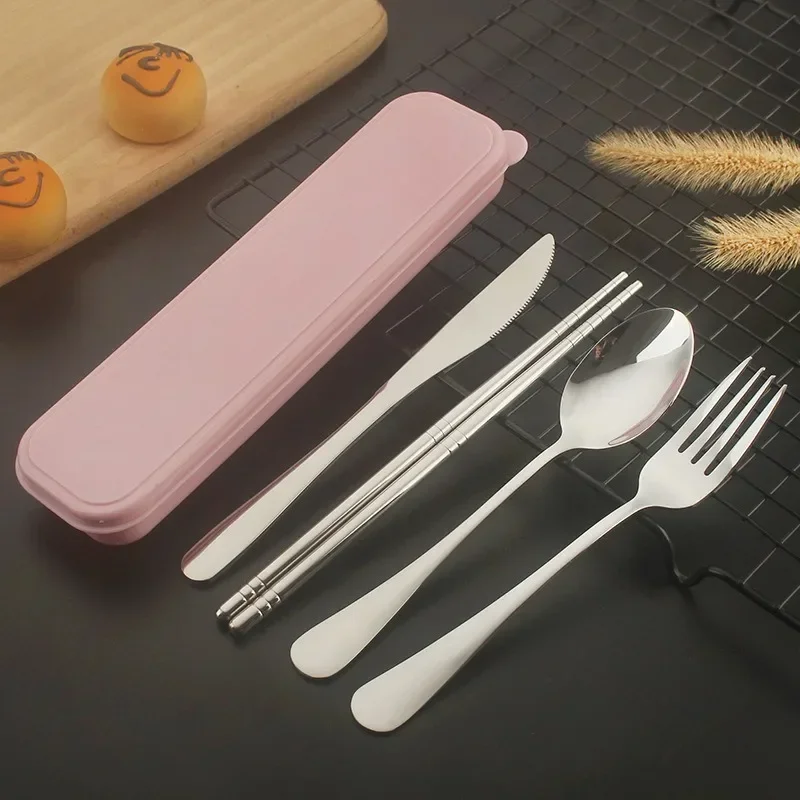 Portable Stainless Steel Cutlery Suit with Storage Box Chopstick Fork Spoon Knife Travel Tableware Set Camping Cutlery